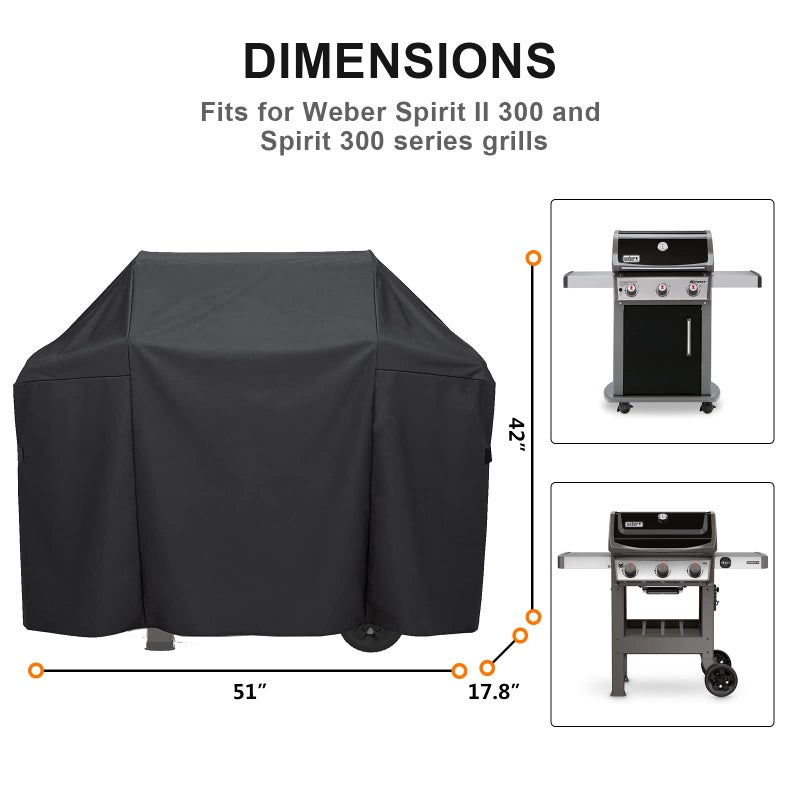 Grisun 7139 Grill Cover for Weber Spirit 300 Grills, Spirit 310, E310, S310 and E330, Waterproof and UV-Resistant Gas Grill Cover, Heavy Duty BBQ Cover, 51 inches, Black - Image 2